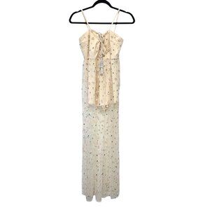 Kiss The Sky Yellow Floral Spaghetti Strap Lace Front Romper Sheer Maxi S
